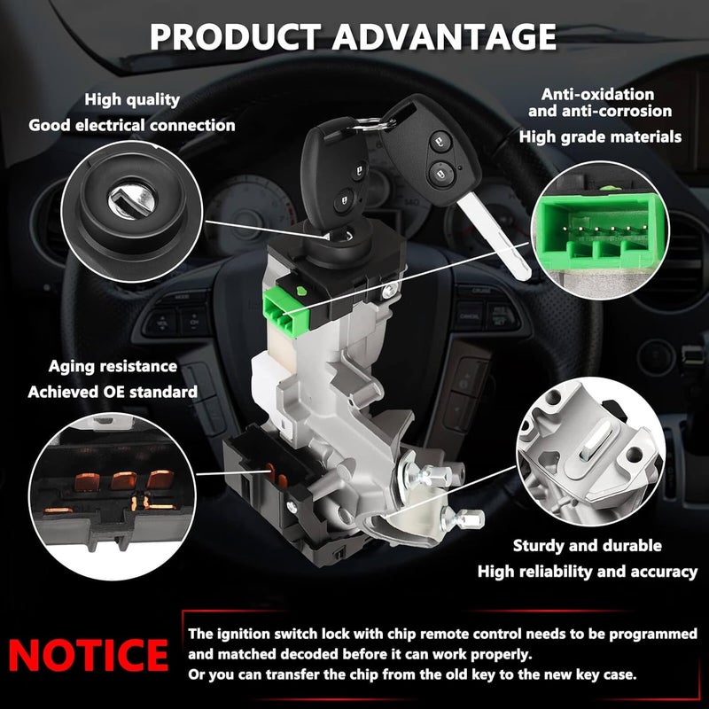 RAMATA 06351-SZA-A01 Ignition Switch Lock Cylinder with Key (with Blank Chip) Compatible with 2009 2010 2011 2012 2013 2014 2015 Honda Pilot, Replace # 72185-SZA-A01(Ignition Chip: 46,Frequency: 315Hz - Image 4